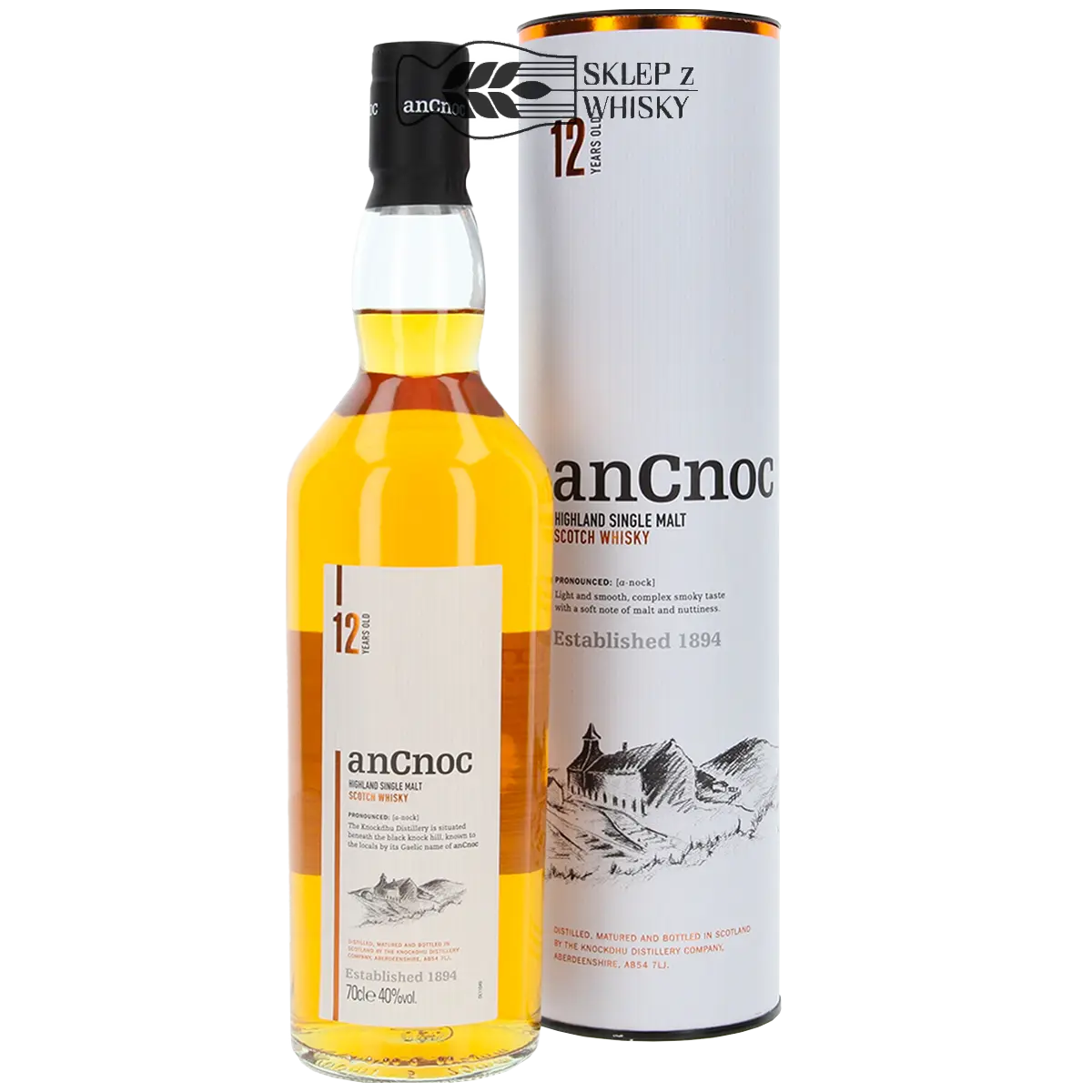 AnCnoc 12-letnia szkocka whisky single malt z regionu Highlands, 700 ml, w pudełku