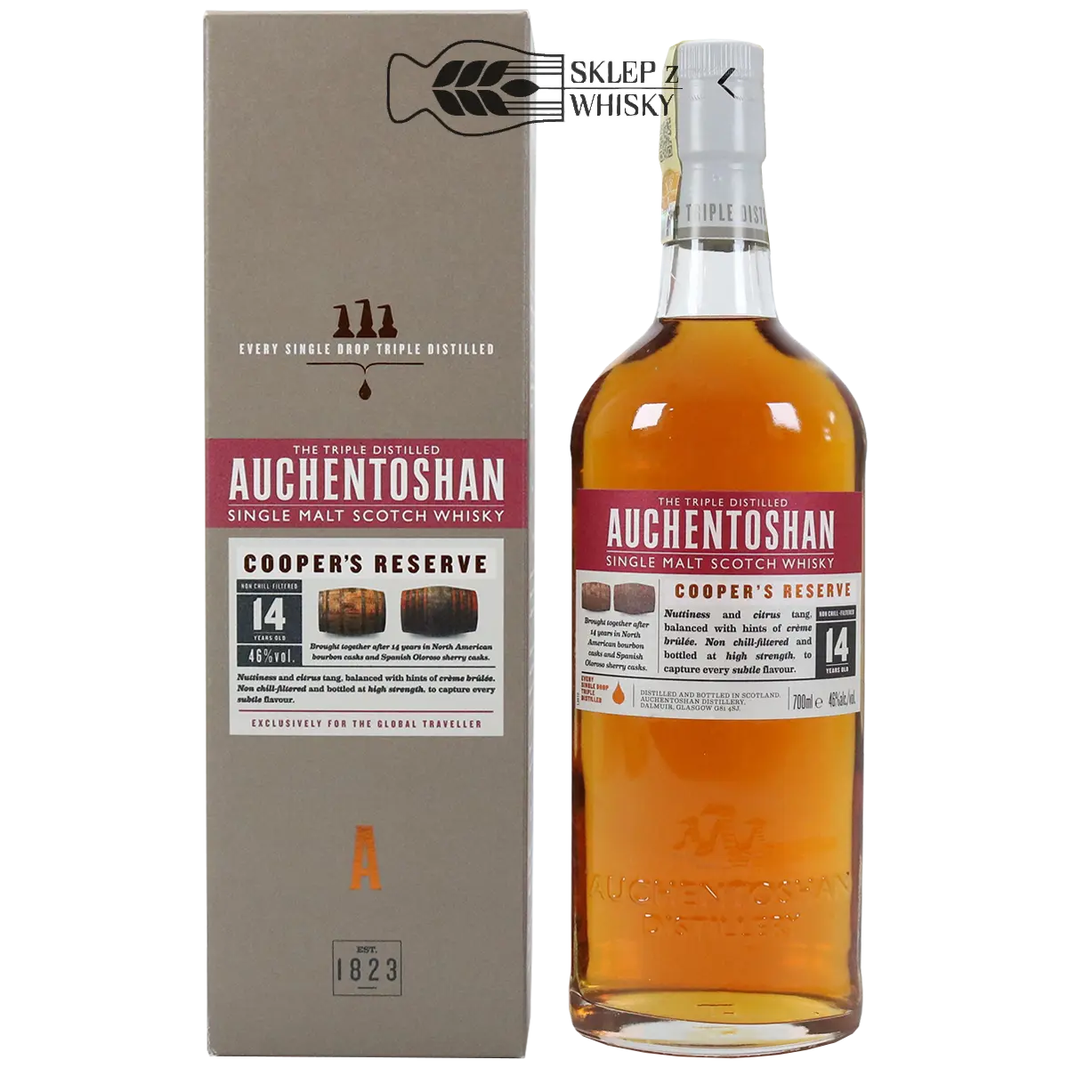 Auchentoshan 14 YO Cooper's Reserve - szkocka whisky single malt z regionu Lowlands, 700 ml, w pudełku