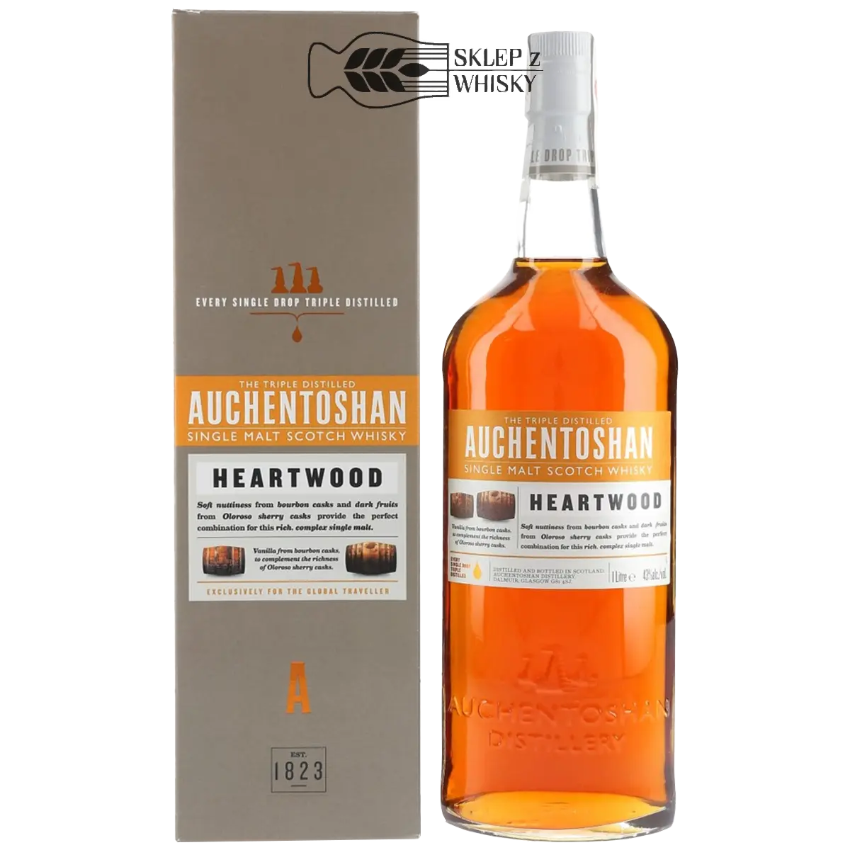 Auchentoshan Heartwood - szkocka whisky single malt z regionu Lowlands, 1000 ml, w pudełku