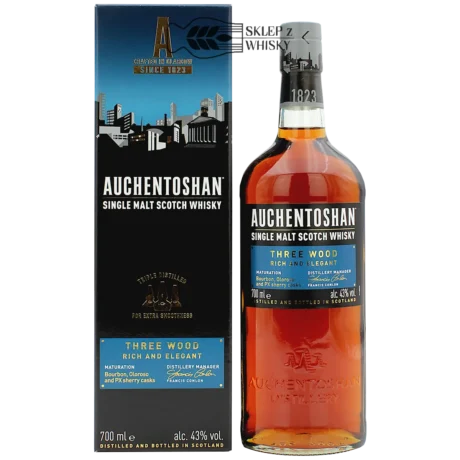 Auchentoshan Three Wood - szkocka whisky single malt z regionu Lowlands, 700 ml, w pudełku