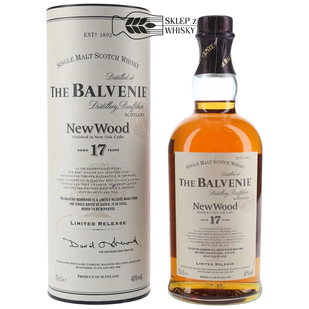 Balvenie 17 YO New Wood, szkocka whisky single malt z regionu Speyside, 700 ml, w pudełku