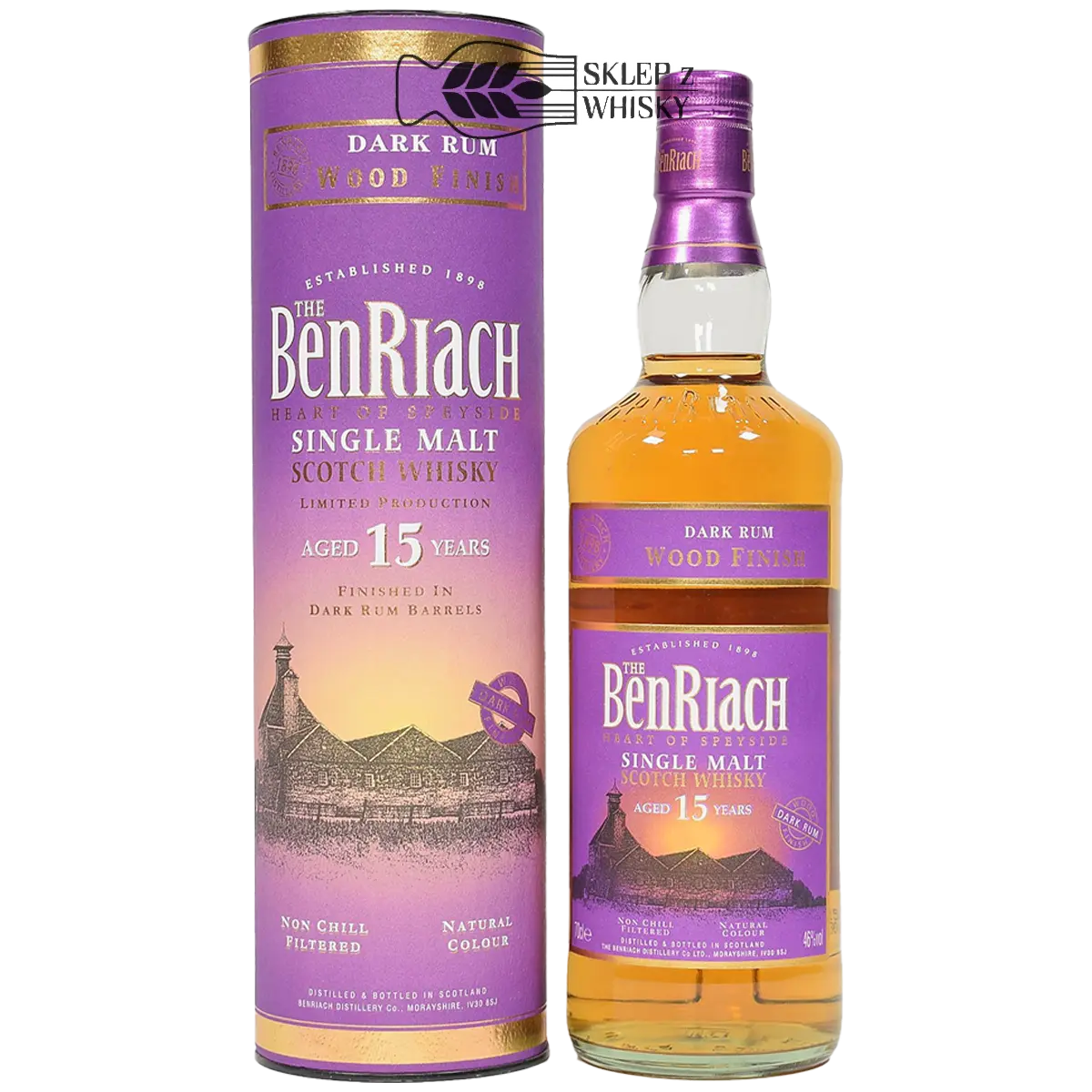 BenRiach 15 YO Dark Rum Wood Finish - szkocka whisky single malt z regionu Speyside, 700 ml, w pudełku