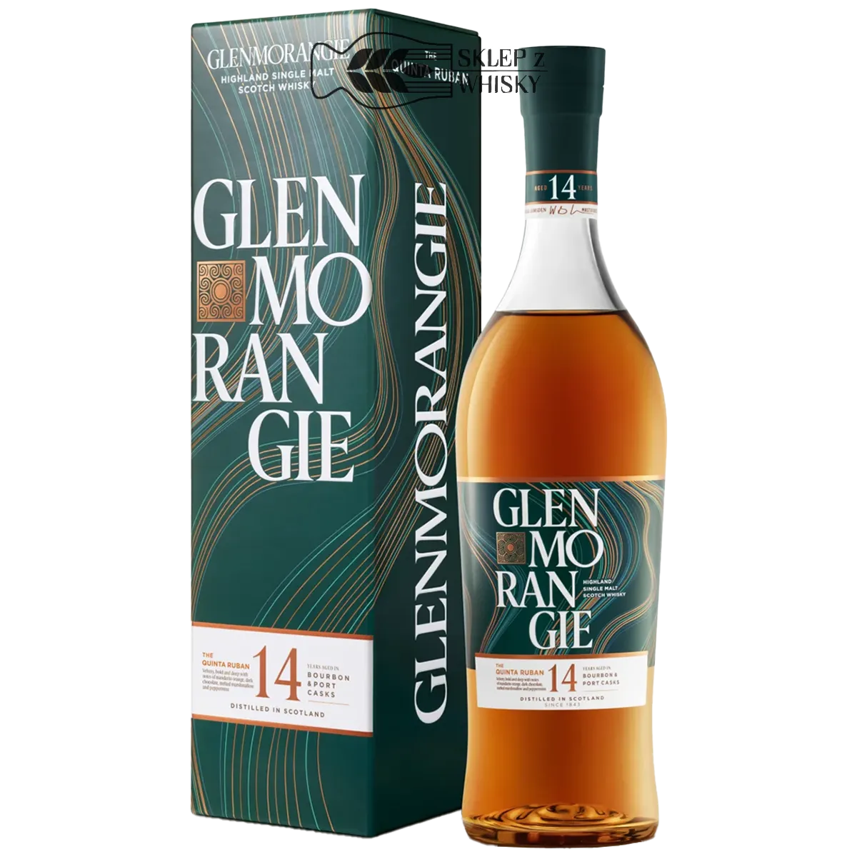 Glenmorangie Quinta Ruban 14 YO — szkocka whisky single malt z regionu Highlands, butelka 700 ml, pudełko.