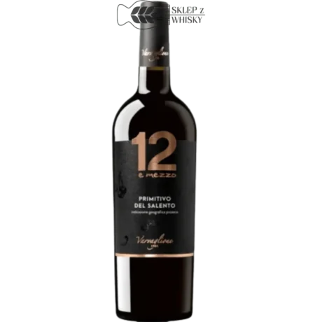 12 e Mezzo Primitivo, 750 ml, włoskie czerwone wino półwytrawne w eleganckiej butelce.