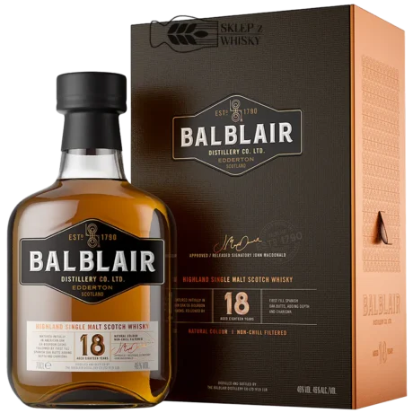 Balblair 18-letnia szkocka whisky single malt z regionu speyside, 700 ml, w pudełku