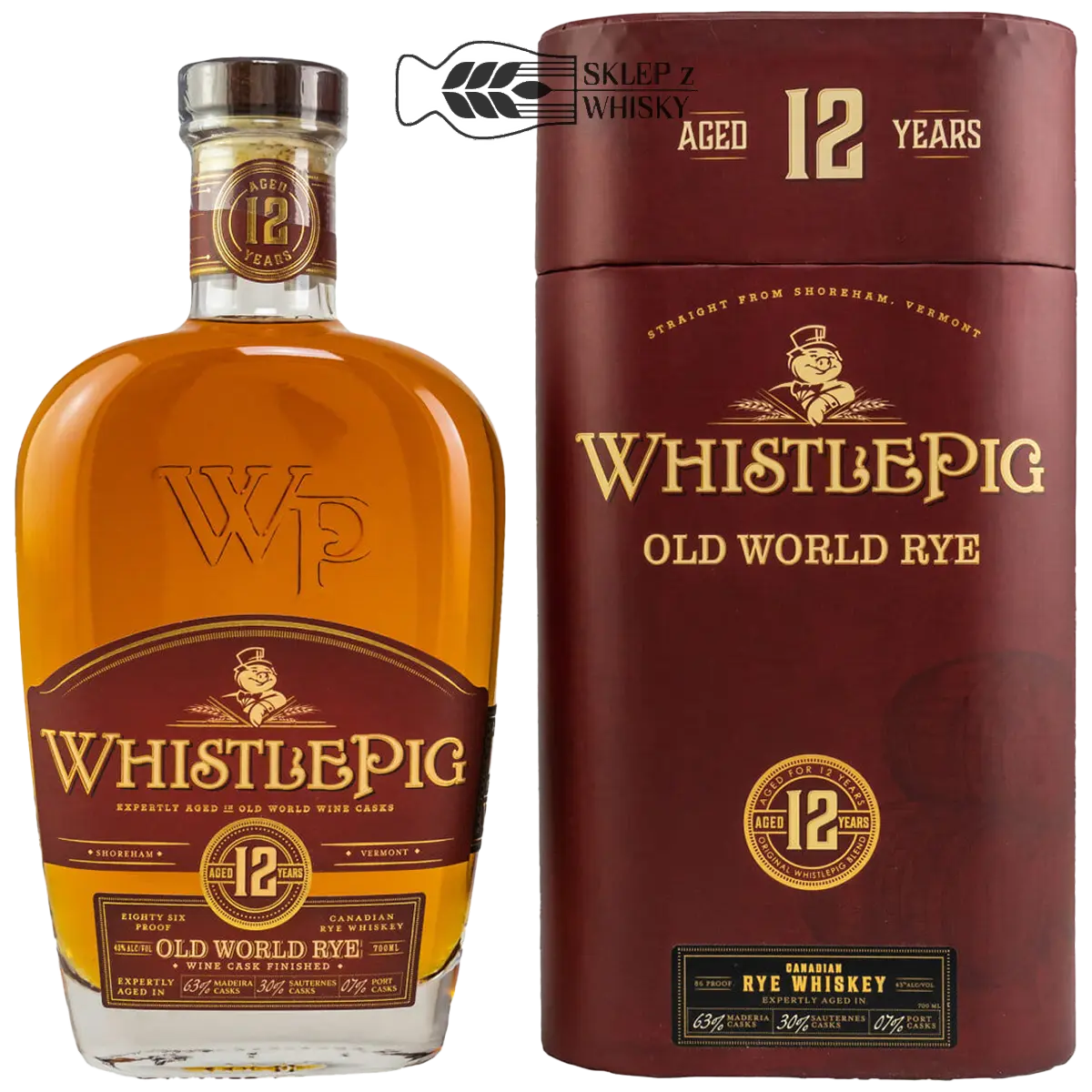 WhistlePig Old World Rye 12-letnia, amerykańska whiskey żytnia, 700 ml, w pudełku