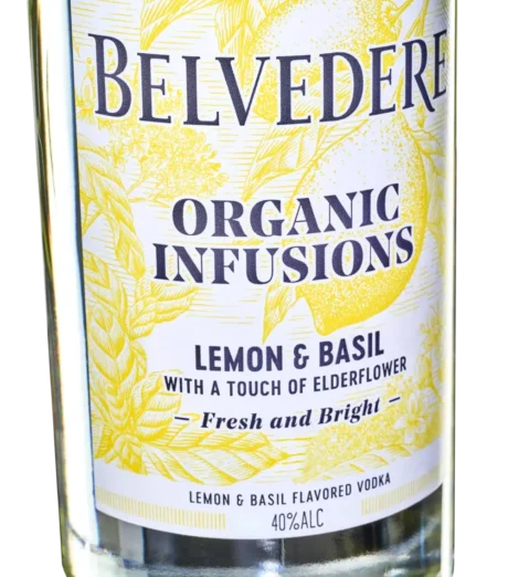 Belvedere Organic Infusions Lemon & Basil — Polska Wódka smakowa, butelka 700 ml, etykieta