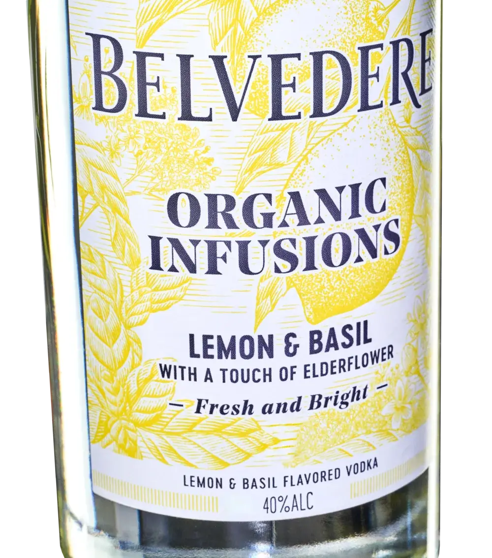 Belvedere Organic Infusions Lemon & Basil — Polska Wódka smakowa, butelka 700 ml, etykieta