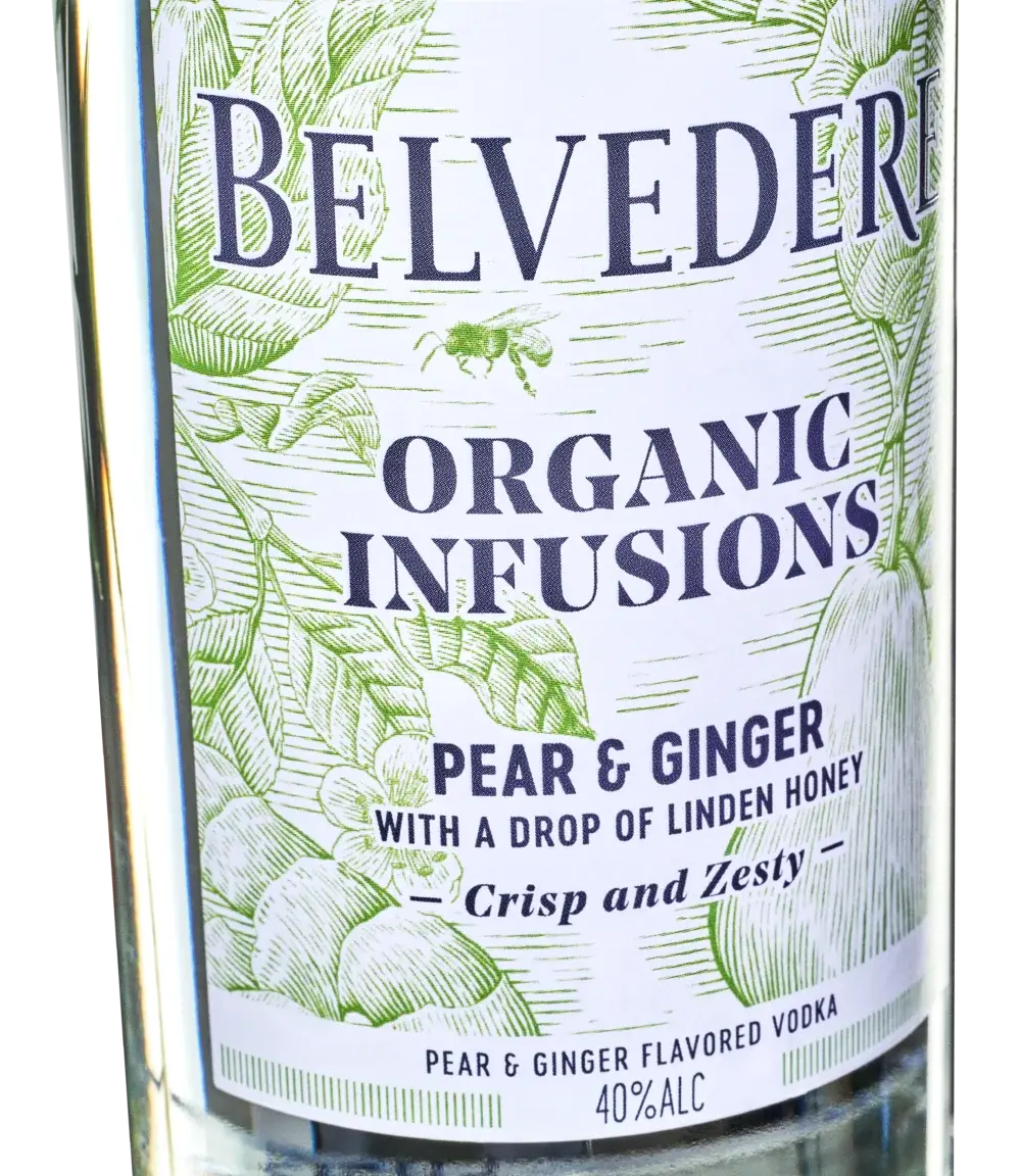 Belvedere Organic Infusions Pear & Ginger — Polska Wódka smakowa, etykieta