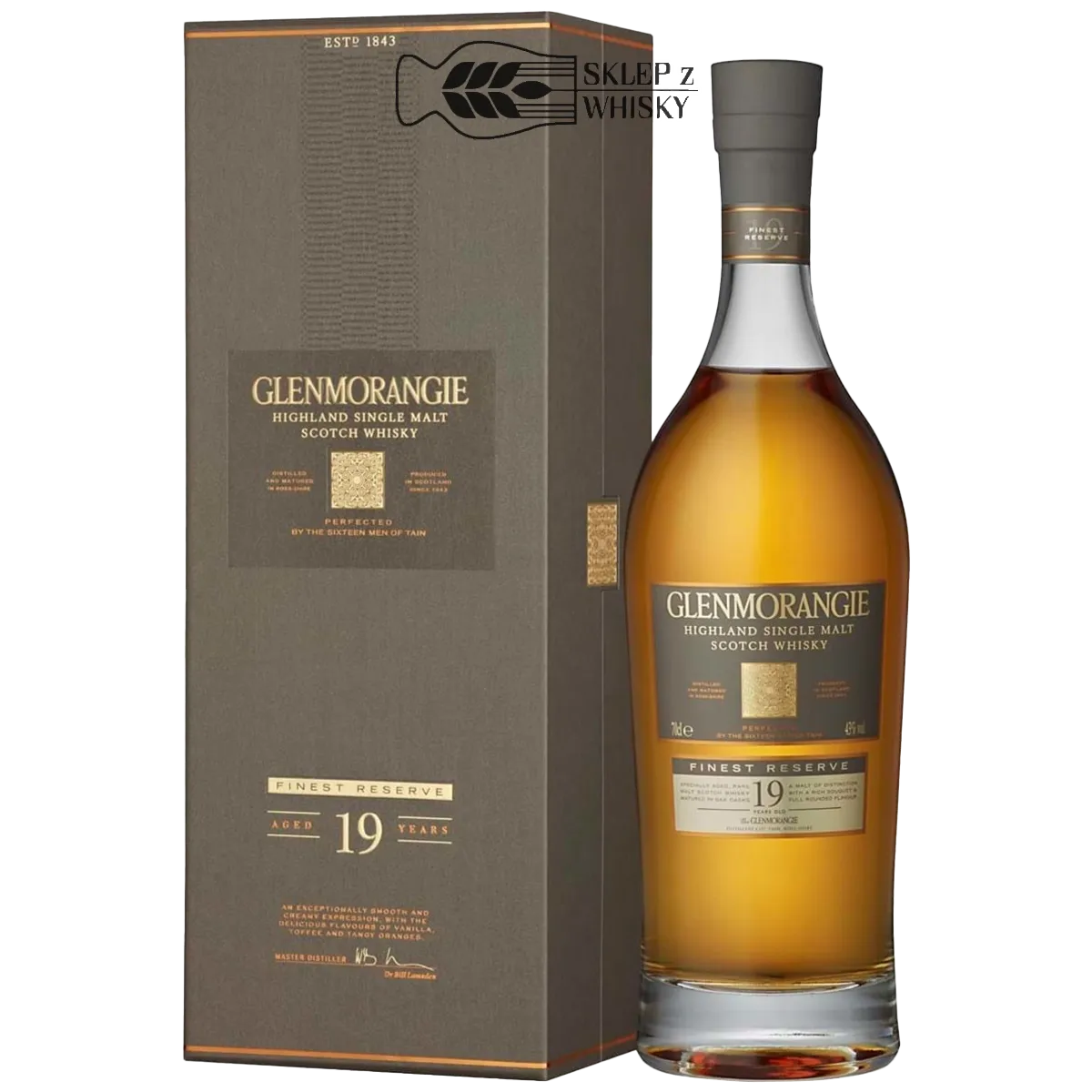 Glenmorangie 19 YO Finest Reserve - Highland single malt scotch whisky, 700 ml, pudełko